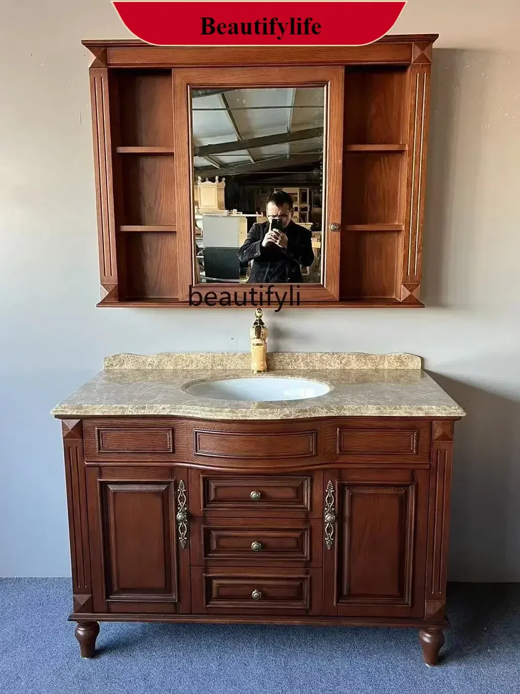 A185 High-End American Bathroom Cabinet Red Oak Bathroom Hand Washing Washbasin Cabinet Combination Chinese Mirror Cabinet
A185 High-End American Bathroom Cabinet Red Oak Bathroom Hand Washing Washbasin Cabinet Combination Chinese Mirror Cabinet