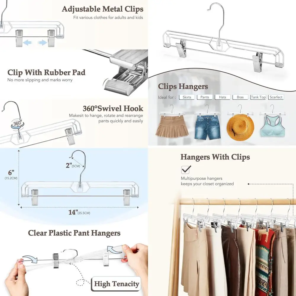 Clear Plastic Pants Hangers with Clips, 14 Inch, 50 Pack, Bulk Skirt Hangers for Trousers
Clear Plastic Pants Hangers with Clips, 14 Inch, 50 Pack, Bulk Skirt Hangers for Trousers