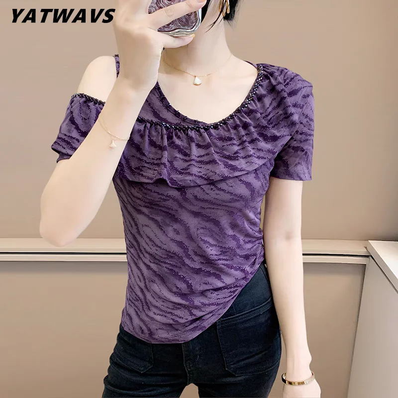 New Summer European Clothes T-Shirt For Women Chic Off The Shoulder Tees Sexy O-Neck Fashion Beading Slim Short Sleeve Tops
New Summer European Clothes T-Shirt For Women Chic Off The Shoulder Tees Sexy O-Neck Fashion Beading Slim Short Sleeve Tops