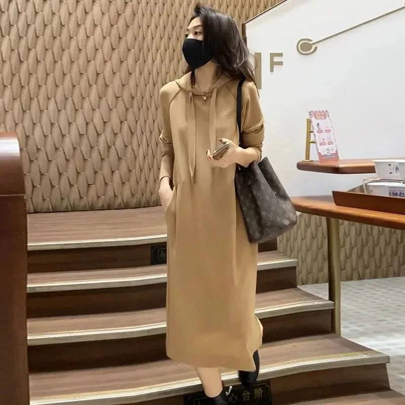 Autumn Winter Hooded Knee Length Dress - Korean Solid Color Plus Size Slim Fit Sweatshirt Dress for Women
Autumn Winter Hooded Knee Length Dress - Korean Solid Color Plus Size Slim Fit Sweatshirt Dress for Women