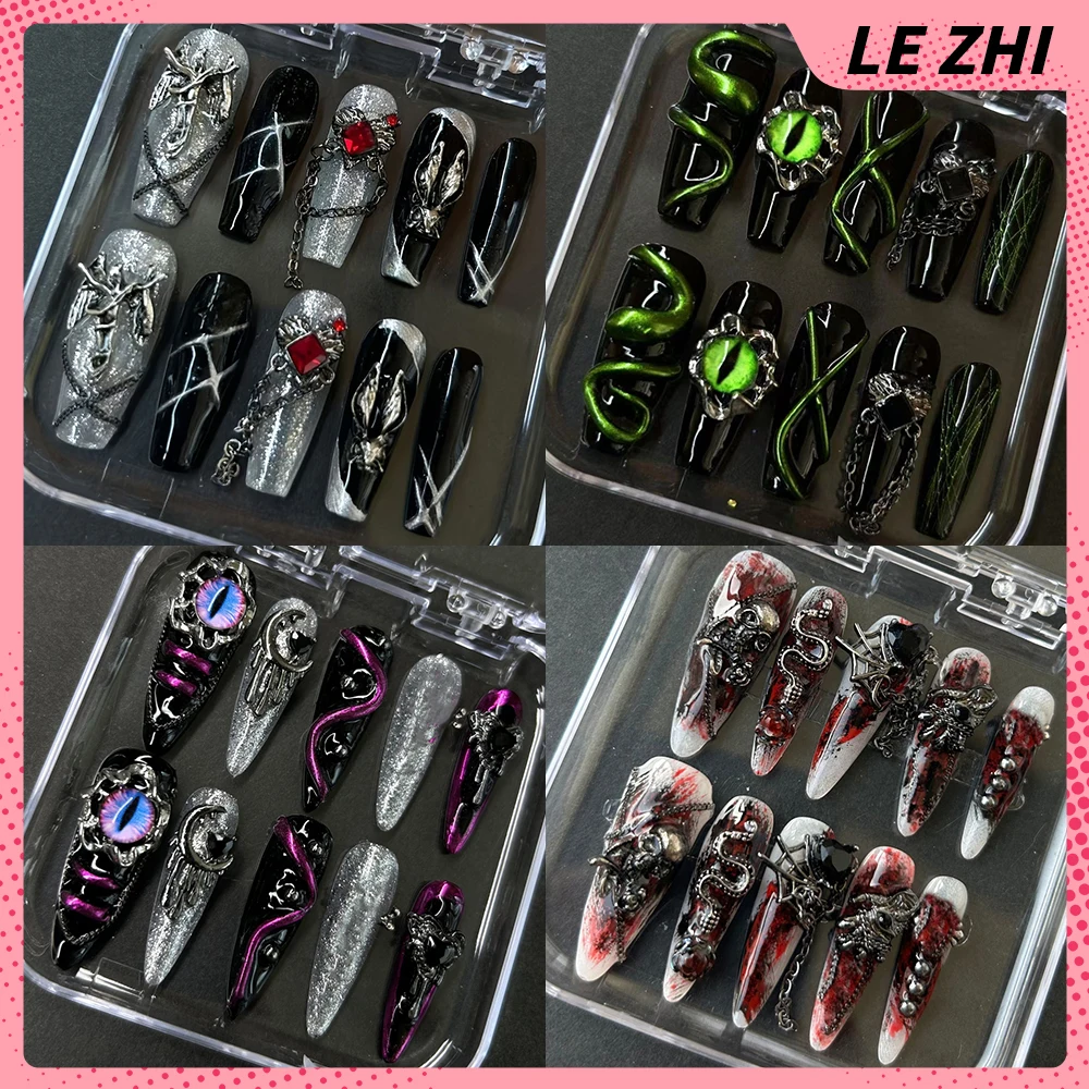 Dark Punk Style Long Coffin Stilettos Handmade Press On Nail Glitter Colored Rhinestone Heavy Metal Eyes Removable Fake Nail
Dark Punk Style Long Coffin Stilettos Handmade Press On Nail Glitter Colored Rhinestone Heavy Metal Eyes Removable Fake Nail