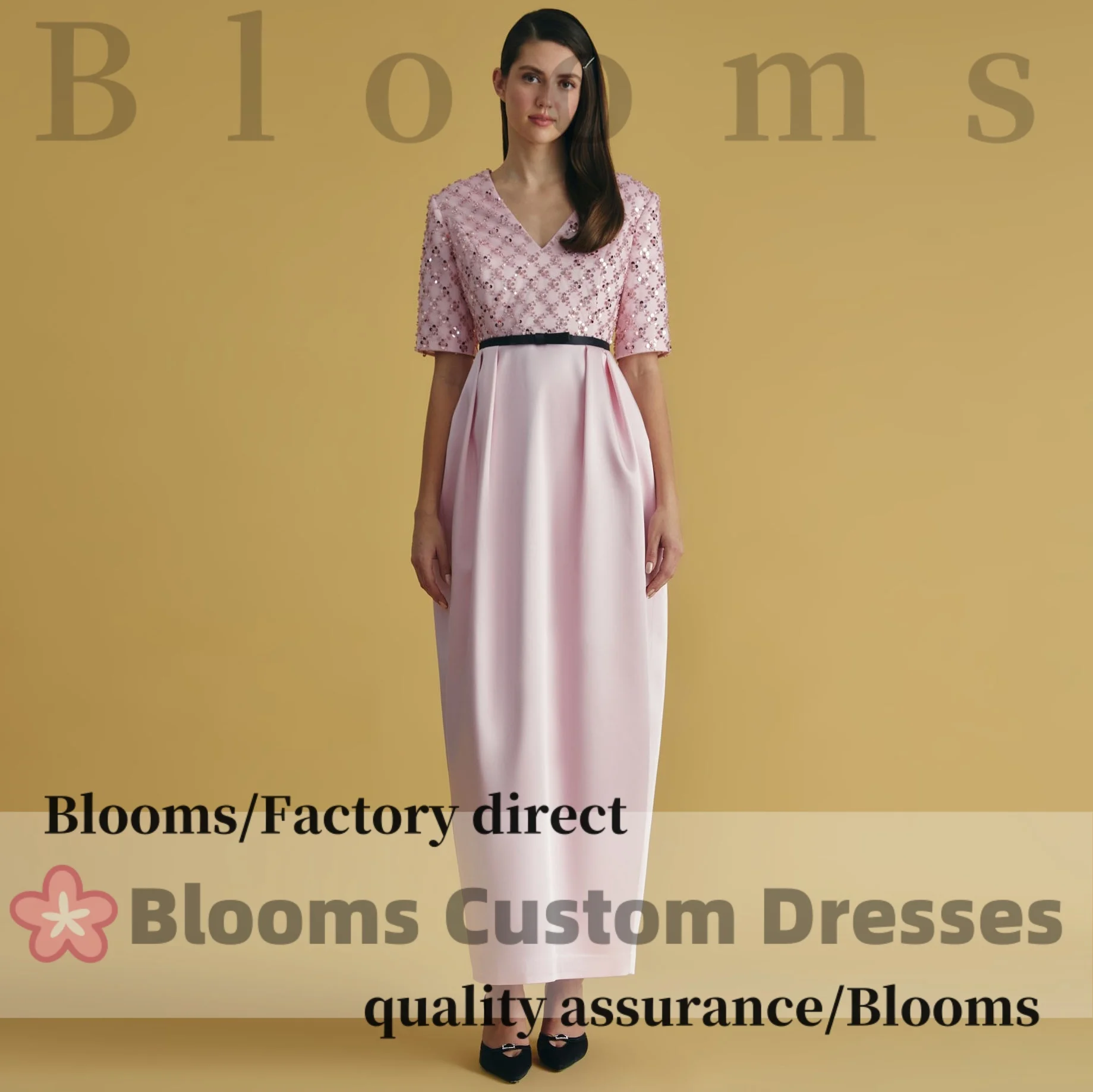Customized V-Neck Pink Women's Formal Evening Dress Sequins Satin Prom Gown Black Belt Back Slit Half Sleeves Party Dresses
Customized V-Neck Pink Women's Formal Evening Dress Sequins Satin Prom Gown Black Belt Back Slit Half Sleeves Party Dresses