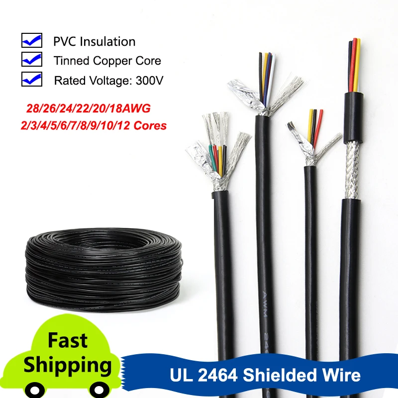 2/5/10M UL2464 PVC Shielded Wire 28 26 24 22 20 18AWG Channel Audio Line 2 ~12Cores Tinned Copper Signal Cable Sheathed Wires
2/5/10M UL2464 PVC Shielded Wire 28 26 24 22 20 18AWG Channel Audio Line 2 ~12Cores Tinned Copper Signal Cable Sheathed Wires