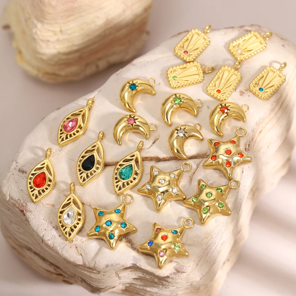 New Stainless Steel DIY Jewelry Gold Plated Star Zircon Moon Rectangle Leaf Charms for Necklaces Bracelets DIY Plating Craft
New Stainless Steel DIY Jewelry Gold Plated Star Zircon Moon Rectangle Leaf Charms for Necklaces Bracelets DIY Plating Craft