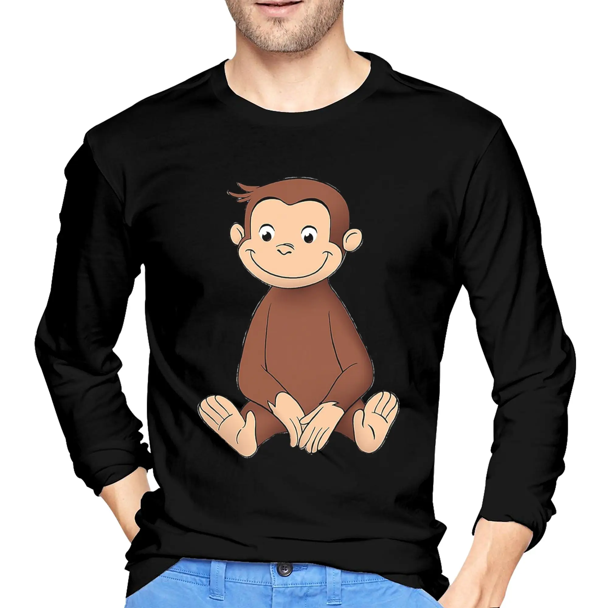 Мужская футболка с длинными рукавами Curious George, модные футболки с круглым вырезом, весенние и осенние мужские топы 
Мужская футболка с длинными рукавами Curious George, модные футболки с круглым вырезом, весенние и осенние мужские топы