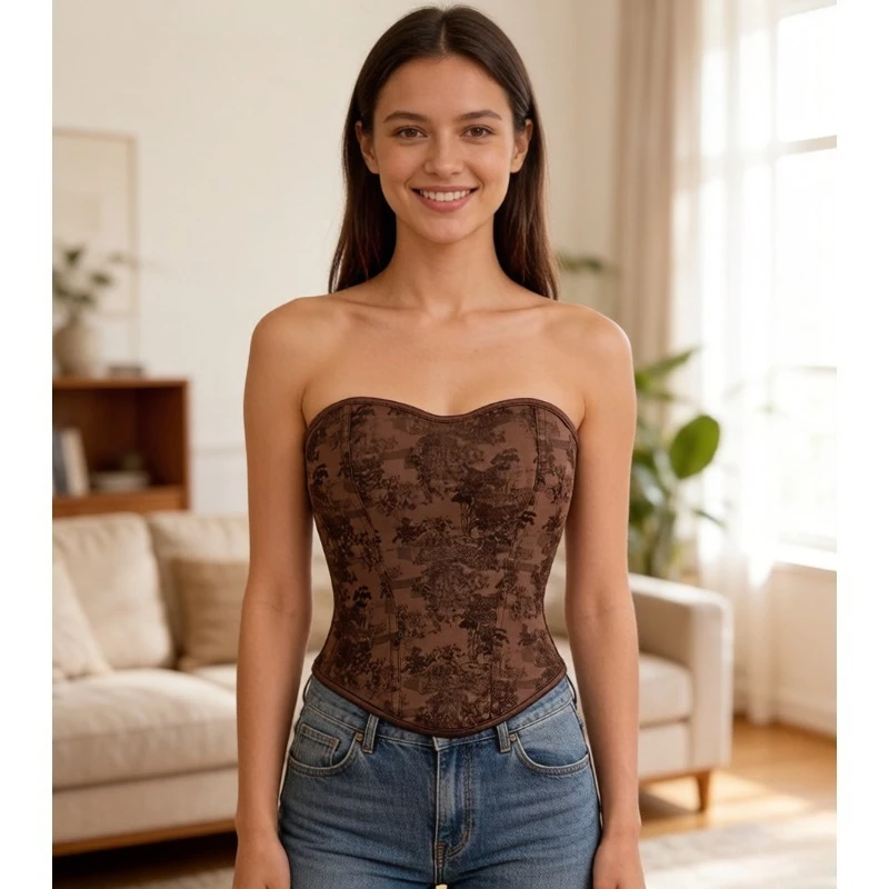 Strapless Brown Tree Pattern Corset Top Sweetheart Neck Retro Jacquard Waist Trainer Bustier
Strapless Brown Tree Pattern Corset Top Sweetheart Neck Retro Jacquard Waist Trainer Bustier