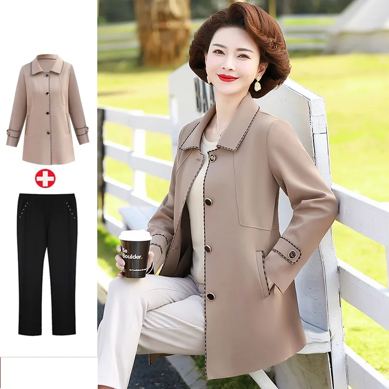 Middle-aged Women Windbreaker Coat Spring Autumn Casual Mid-Long Overcoat Noble Elegant Temperament Female Outwear 5XL W909
Middle-aged Women Windbreaker Coat Spring Autumn Casual Mid-Long Overcoat Noble Elegant Temperament Female Outwear 5XL W909