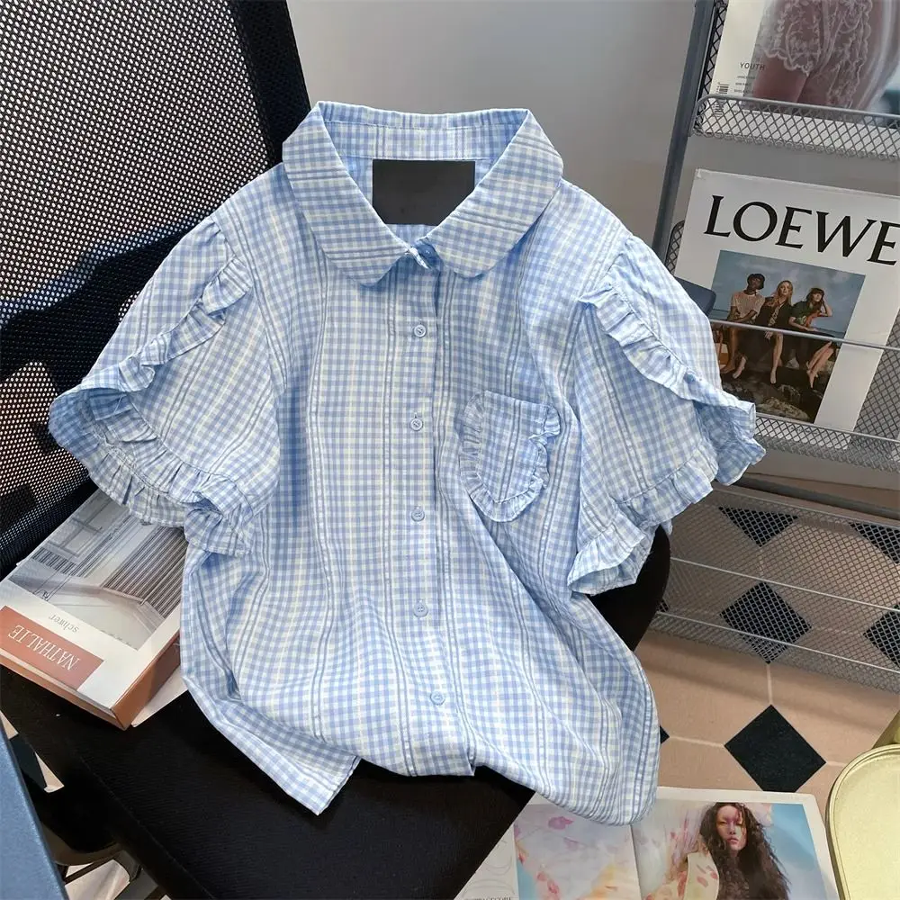Buttons Fashion Loose Summer Thin Casual Sweet Blouses Patchwork Pocket Plaid Turn-down Collar Short Sleeve New Women's Clothing
Buttons Fashion Loose Summer Thin Casual Sweet Blouses Patchwork Pocket Plaid Turn-down Collar Short Sleeve New Women's Clothing