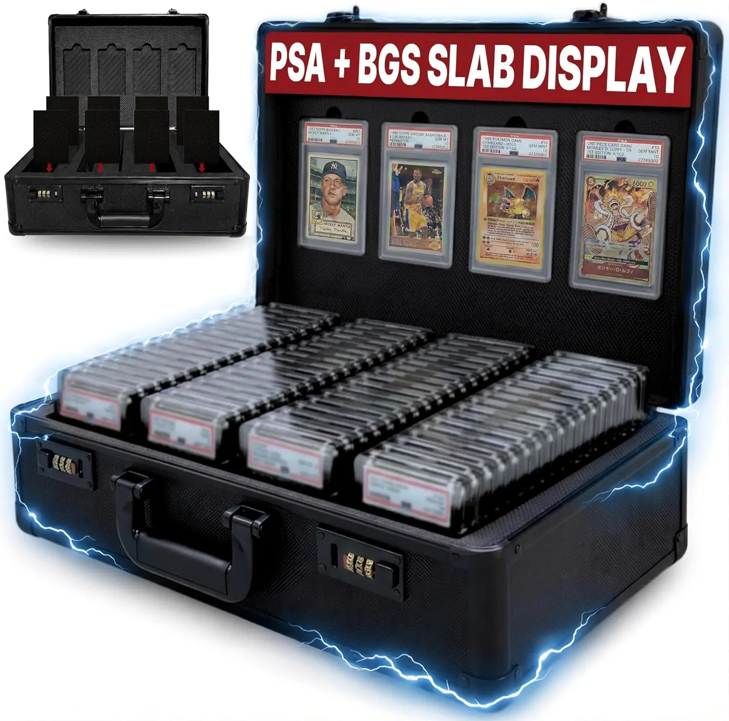 Graded Card Case with Combination Lock - Durable PSA Slab Storage Box, Holds 160 Slabs or 640 Top Loaders, Impact-Resistant
Graded Card Case with Combination Lock - Durable PSA Slab Storage Box, Holds 160 Slabs or 640 Top Loaders, Impact-Resistant