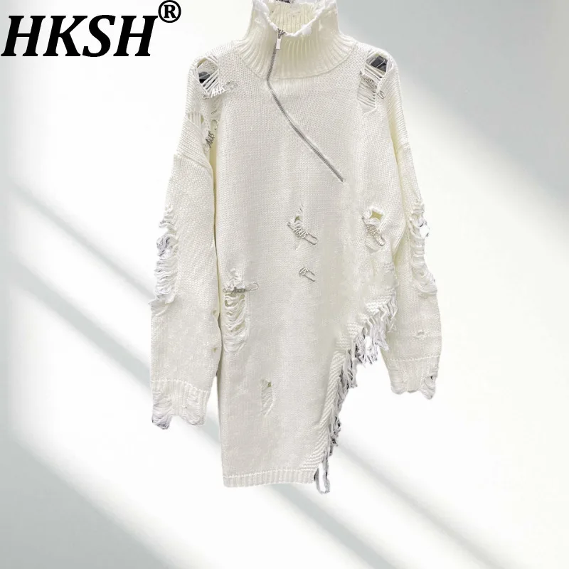 HKSH Autumn New Women Sweater Turtleneck Distressed Ripped Asymmetric Design Zipper Knitted Elegant Chic Mid-Length Tops HK11397
HKSH Autumn New Women Sweater Turtleneck Distressed Ripped Asymmetric Design Zipper Knitted Elegant Chic Mid-Length Tops HK11397