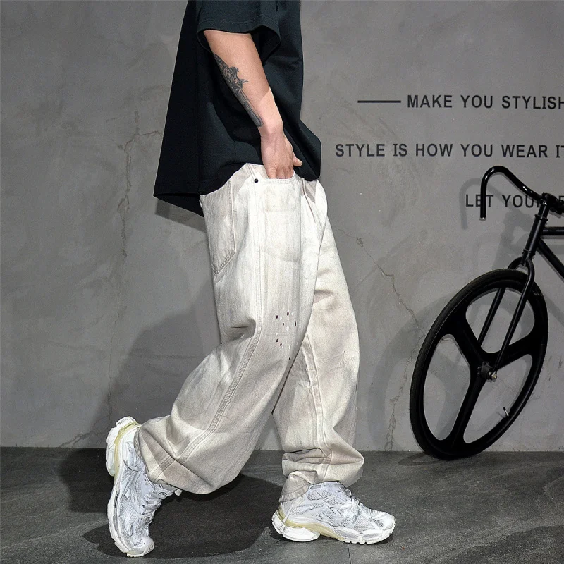 American High Street Vibe Paint Splatter Distressed Straight Leg Jeans Men, Wasteland Style Loose Stacked Pants
American High Street Vibe Paint Splatter Distressed Straight Leg Jeans Men, Wasteland Style Loose Stacked Pants