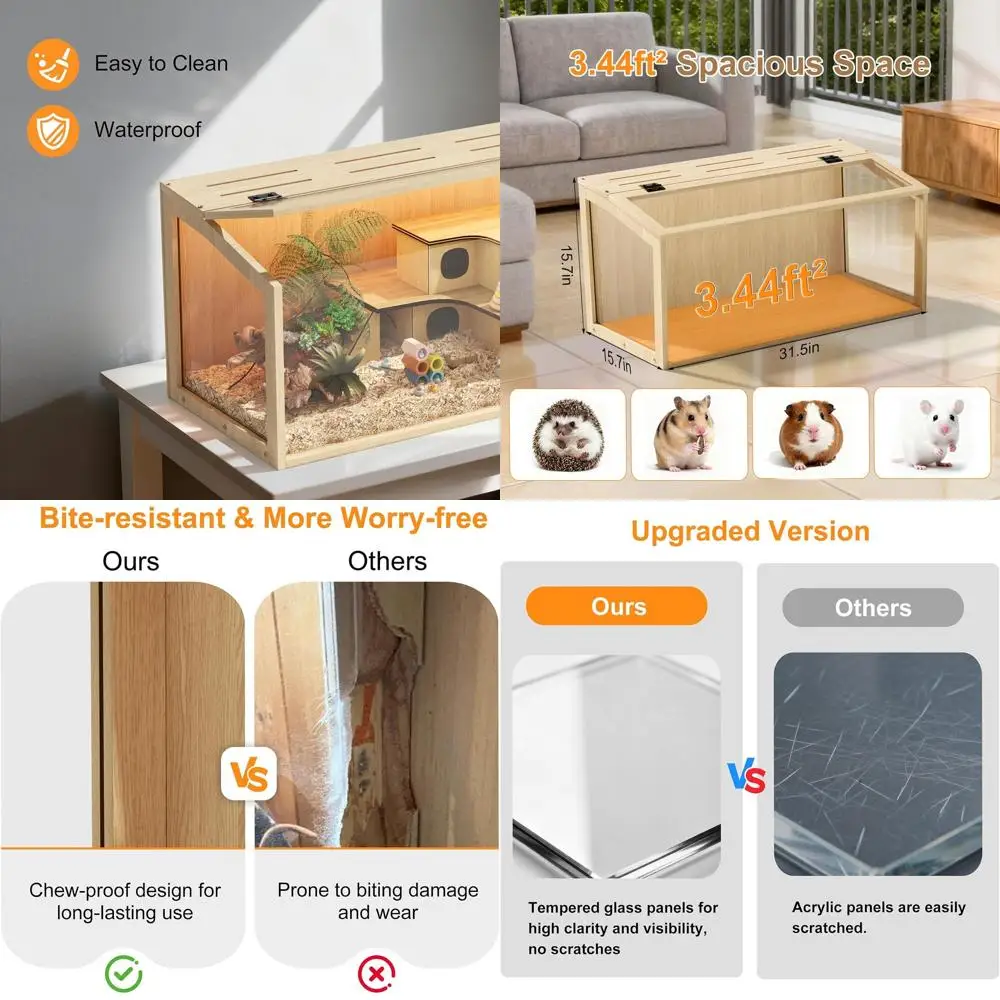 Клетка для хомяка: деревянная клетка для маленьких животных с теплым светом - большой прозрачный домик для хомяка 32 дюйма, устойчивый к жеванию, с открывающейся дышащей футболкой
Клетка для хомяка: деревянная клетка для маленьких животных с теплым светом - большой прозрачный домик для хомяка 32 дюйма, устойчивый к жеванию, с открывающейся дышащей футболкой