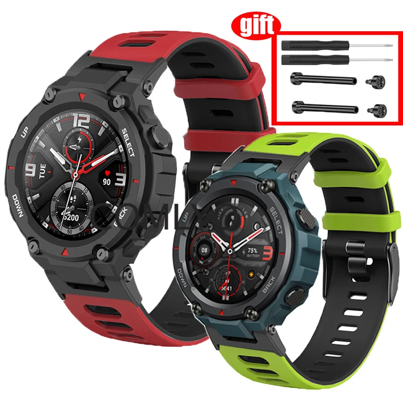 для Huami Amazfit T-Rex Pro Ремешок Двухцветный силиконовый браслет для смарт-часов, с разъемом T-Rex, винтовой стержень, аксессуары
для Huami Amazfit T-Rex Pro Ремешок Двухцветный силиконовый браслет для смарт-часов, с разъемом T-Rex, винтовой стержень, аксессуары