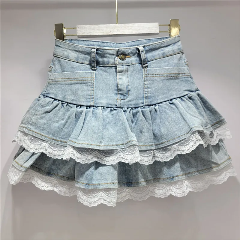 Fashion Lace Patchwork Denim Skirt Women Spring Summer High Waist Slim A-Line Short Skirt r28
Fashion Lace Patchwork Denim Skirt Women Spring Summer High Waist Slim A-Line Short Skirt r28