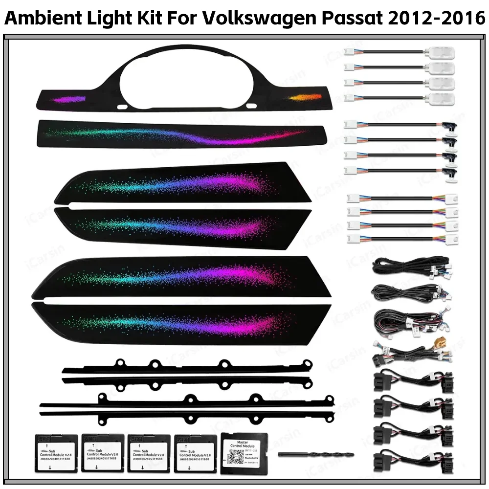 64-цветное динамическое окружающее освещение для VW Passat B7 Magotan 2012-2016, аксессуары для обновления внутреннего светодиодного освещения
64-цветное динамическое окружающее освещение для VW Passat B7 Magotan 2012-2016, аксессуары для обновления внутреннего светодиодного освещения
