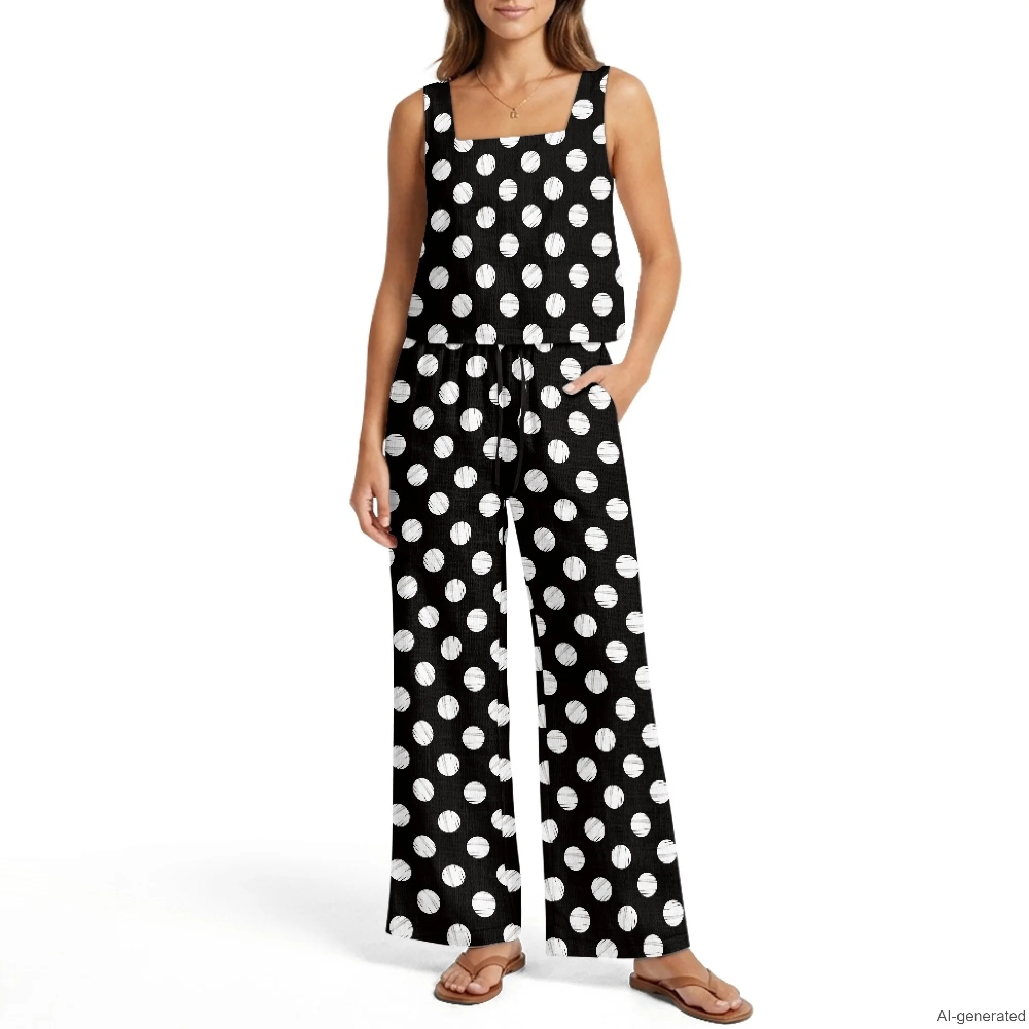 INSTANTARTS Women's Vest Wide-Leg Pants Linen Suit 2Pc Summer Casual Outfits Polka Dots Sleeveless Vest Wide Leg Pants S-2XL
INSTANTARTS Women's Vest Wide-Leg Pants Linen Suit 2Pc Summer Casual Outfits Polka Dots Sleeveless Vest Wide Leg Pants S-2XL