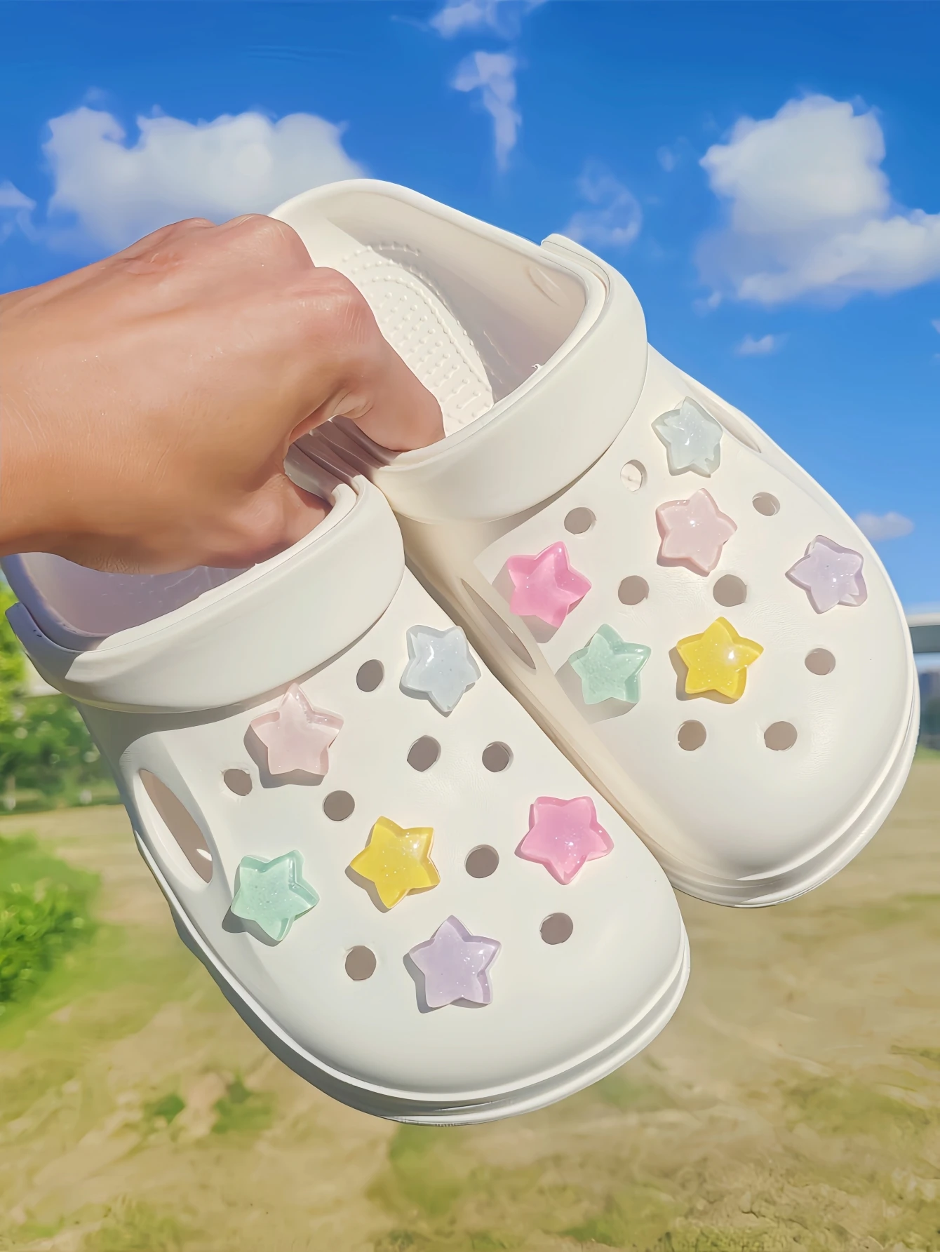 12pcs Women's Shiny Colorful Stars Sandals Shoe Accessories, Slippers Accessories DIY Shoe Flowers Removable Decorative Buckles
12pcs Women's Shiny Colorful Stars Sandals Shoe Accessories, Slippers Accessories DIY Shoe Flowers Removable Decorative Buckles