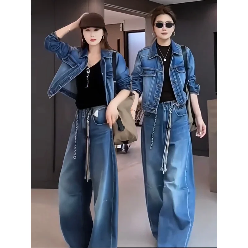 Retro American Blue Denim Set Women's 2026 New Collar Short Jacket Outerwear Wide Leg Pants Two Piece Set Casual Style
Retro American Blue Denim Set Women's 2026 New Collar Short Jacket Outerwear Wide Leg Pants Two Piece Set Casual Style
