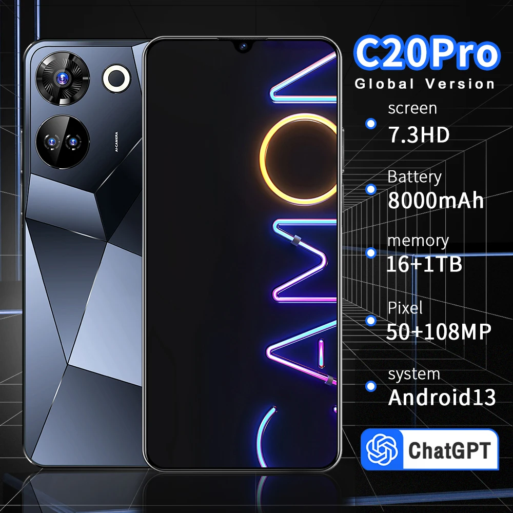 2025 Original Smartphone C20 Pro unlocks High-definition Screen 7.3-inch 16GB+1TB 5G Dual Card Celulares Android 13 8000mAh
2025 Original Smartphone C20 Pro unlocks High-definition Screen 7.3-inch 16GB+1TB 5G Dual Card Celulares Android 13 8000mAh