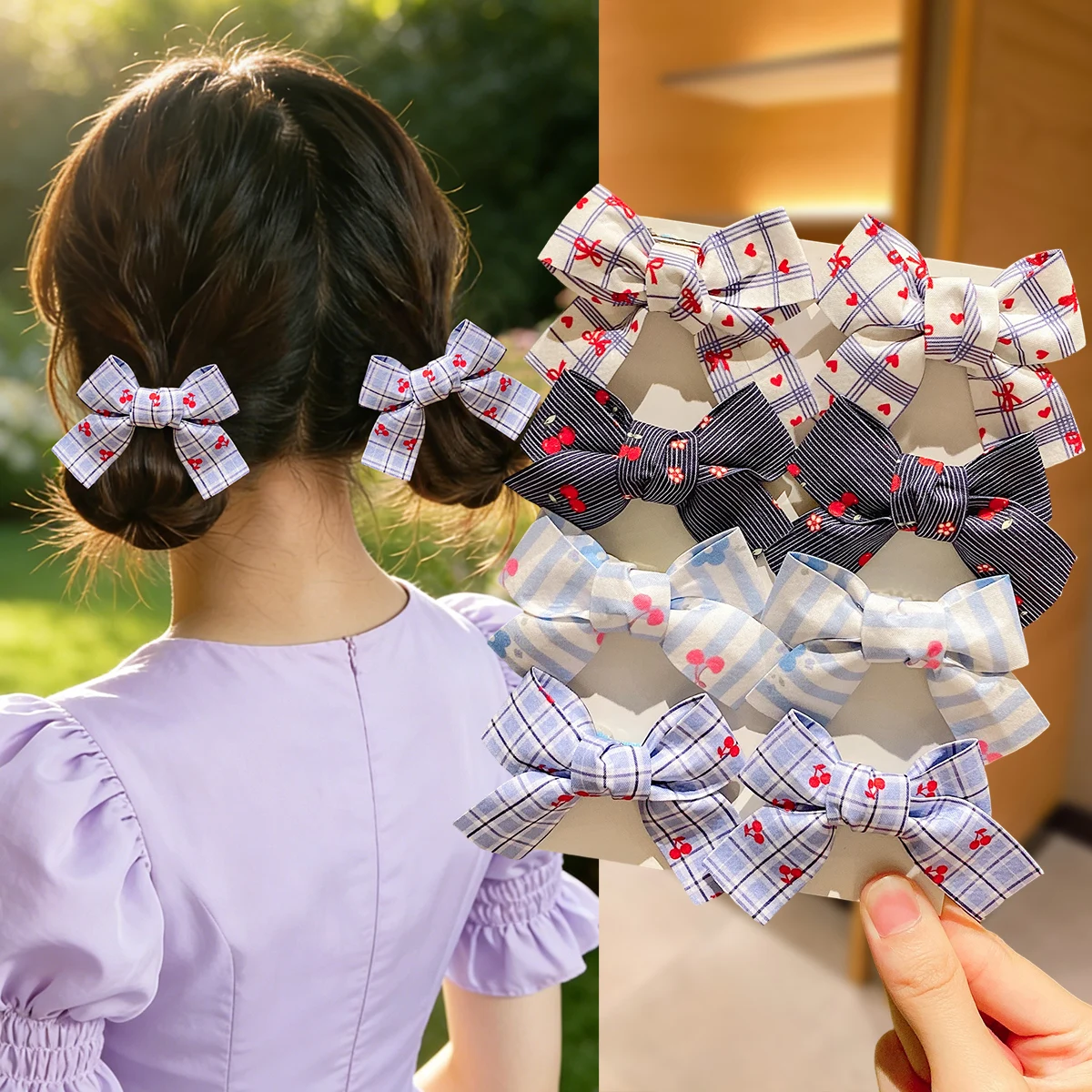 8Pcs Women's Plaid Cherry Print Bow Hair Clips, Cute Preppy Fabric Side Clips Perfect for Pigtails and Other Hairstyles
8Pcs Women's Plaid Cherry Print Bow Hair Clips, Cute Preppy Fabric Side Clips Perfect for Pigtails and Other Hairstyles