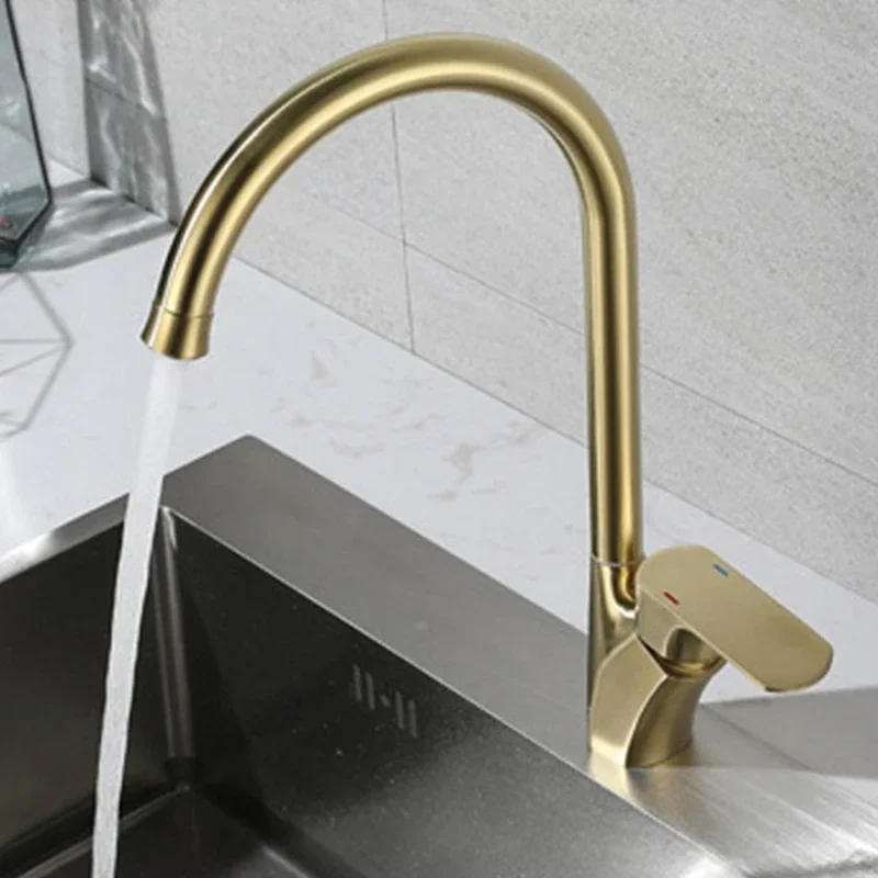 304 stainless steel kitchen faucet for home use, hot and cold, brushed gold and black, sink faucet for washing vegetables
304 stainless steel kitchen faucet for home use, hot and cold, brushed gold and black, sink faucet for washing vegetables
