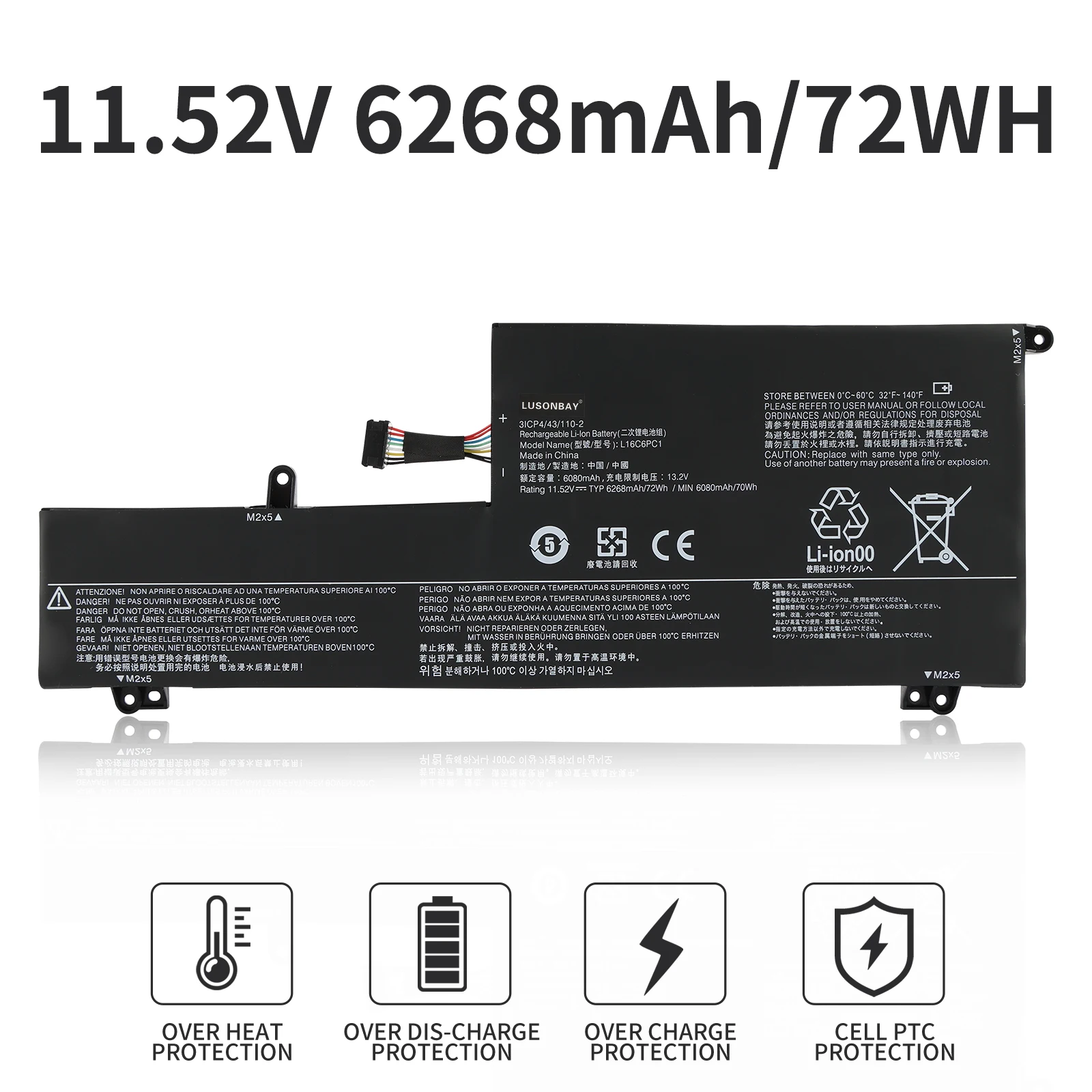 LUSONBAY L16C6PC1 L16L6PC1 Аккумулятор для ноутбука Lenovo Yoga 720 720-15 720-15 серииIkb L16M6PC1 11,52 В 6268 мАч/72WH
LUSONBAY L16C6PC1 L16L6PC1 Аккумулятор для ноутбука Lenovo Yoga 720 720-15 720-15 серииIkb L16M6PC1 11,52 В 6268 мАч/72WH