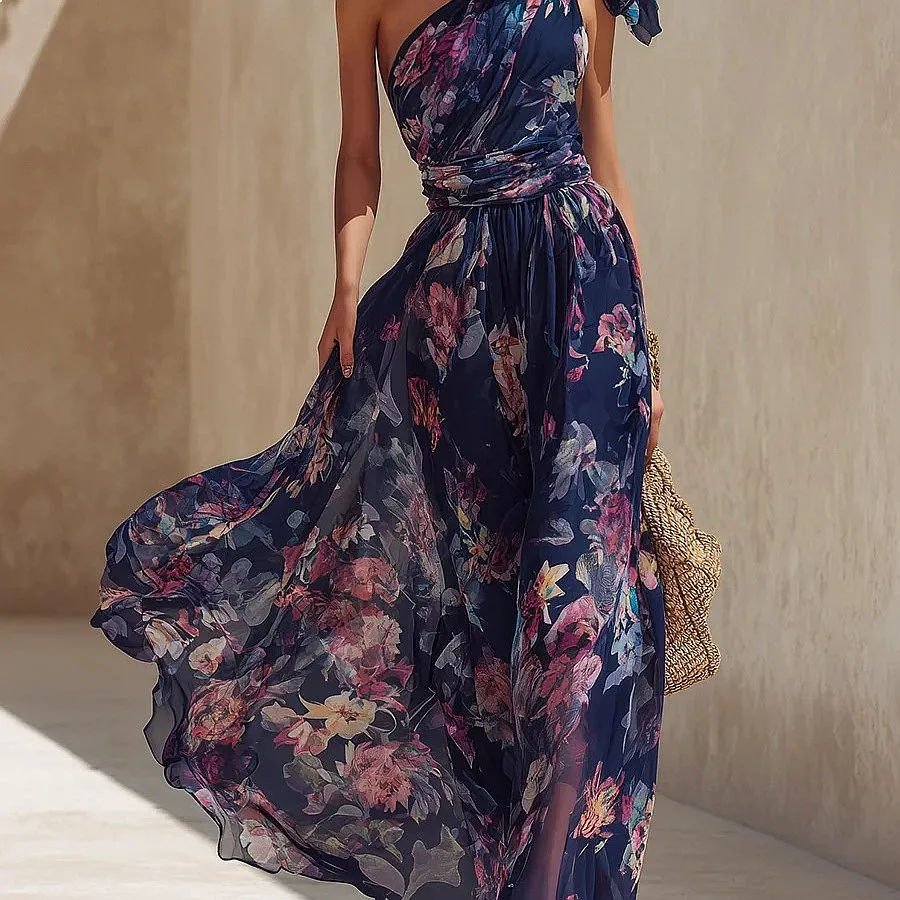 Women's One Shoulder Bow Print Chiffon Maxi Dress, Dresses for Beach Vacation Flowy High Waist
Women's One Shoulder Bow Print Chiffon Maxi Dress, Dresses for Beach Vacation Flowy High Waist
