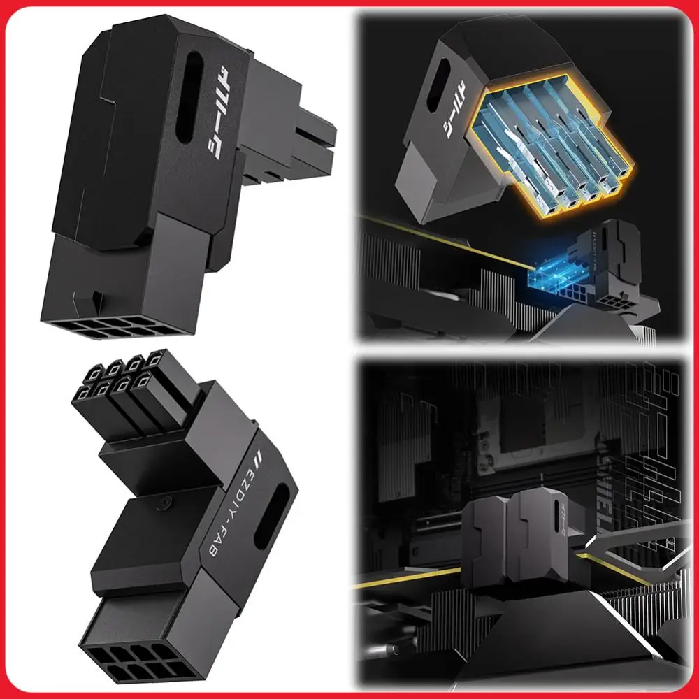8-Pin PCIe GPU Power Adapter 90-Degree Angled Connector Graphics Card Power Connector Adapter for Desktop PC Graphics Card