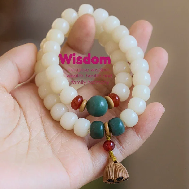 Double Circle Lotus Canopy Bracelet Natural White Jade Bodhi Bead Bracelet Handheld Rosary Beads Buddha HandString Women Gift
Double Circle Lotus Canopy Bracelet Natural White Jade Bodhi Bead Bracelet Handheld Rosary Beads Buddha HandString Women Gift
