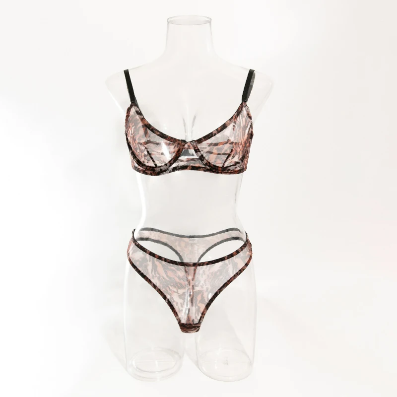 Bikini zebra print bra set with hollow mesh print, women's see-through lingerie
Bikini zebra print bra set with hollow mesh print, women's see-through lingerie