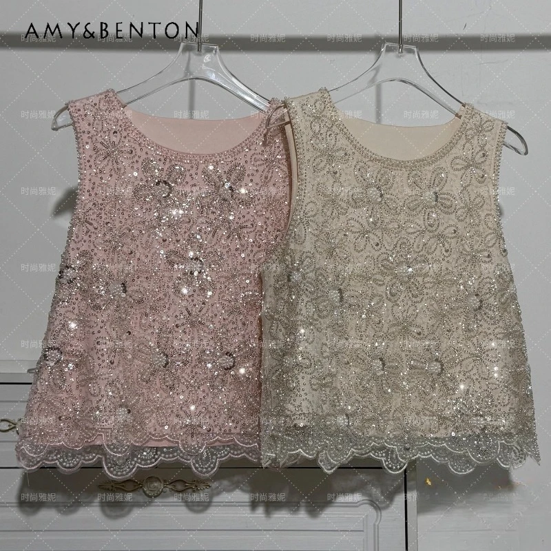 2026 Summer New Heavy Sequin Pearl Sleeveless Tank Top Women's Round Neck Beaded Versatile Sexy Performance Outfit Camisoles
2026 Summer New Heavy Sequin Pearl Sleeveless Tank Top Women's Round Neck Beaded Versatile Sexy Performance Outfit Camisoles