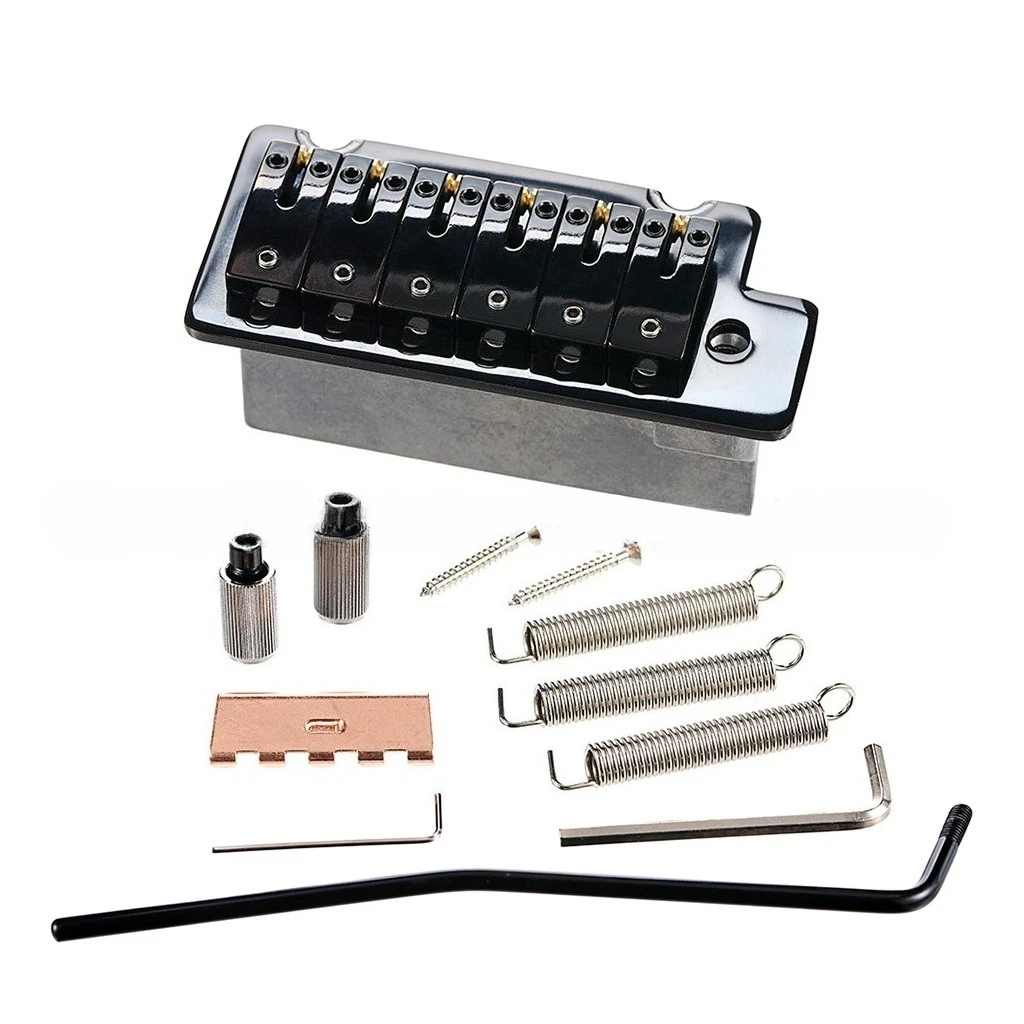 Black 6-String Roller Saddle Single Tremolo Bridge System for ST Strat Style Electric Guitar with Full Accessories
Black 6-String Roller Saddle Single Tremolo Bridge System for ST Strat Style Electric Guitar with Full Accessories