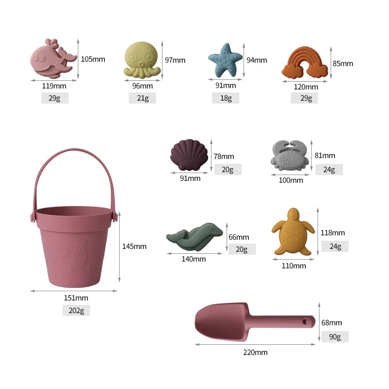 BPA-Free Food-Grade Silicone Kids Beach Toy Set 10Pcs Outdoor Sand Play Kit with Starfish Crab Whale Dolphin for Toddlers
BPA-Free Food-Grade Silicone Kids Beach Toy Set 10Pcs Outdoor Sand Play Kit with Starfish Crab Whale Dolphin for Toddlers