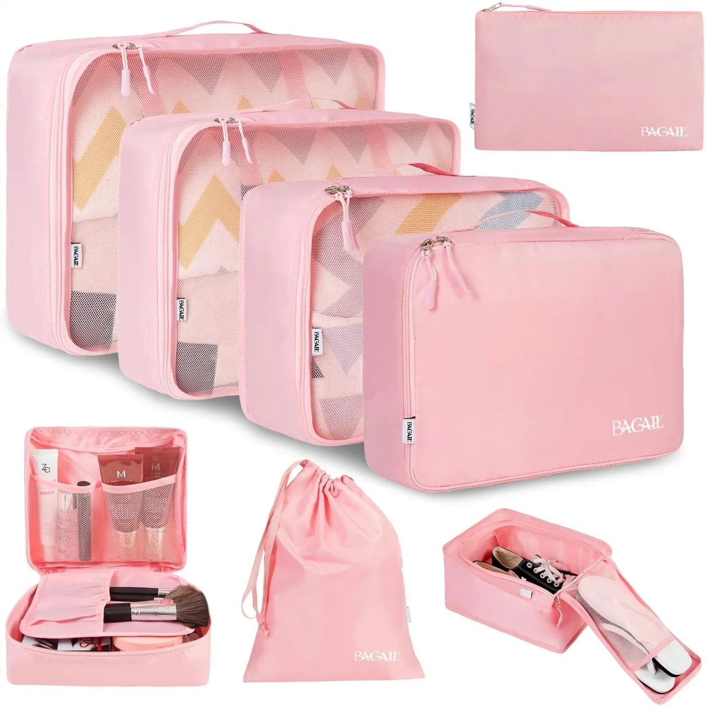 8 Set Packing Cubes Luggage Organizers for Travel with Zipper, Blush Pink
8 Set Packing Cubes Luggage Organizers for Travel with Zipper, Blush Pink