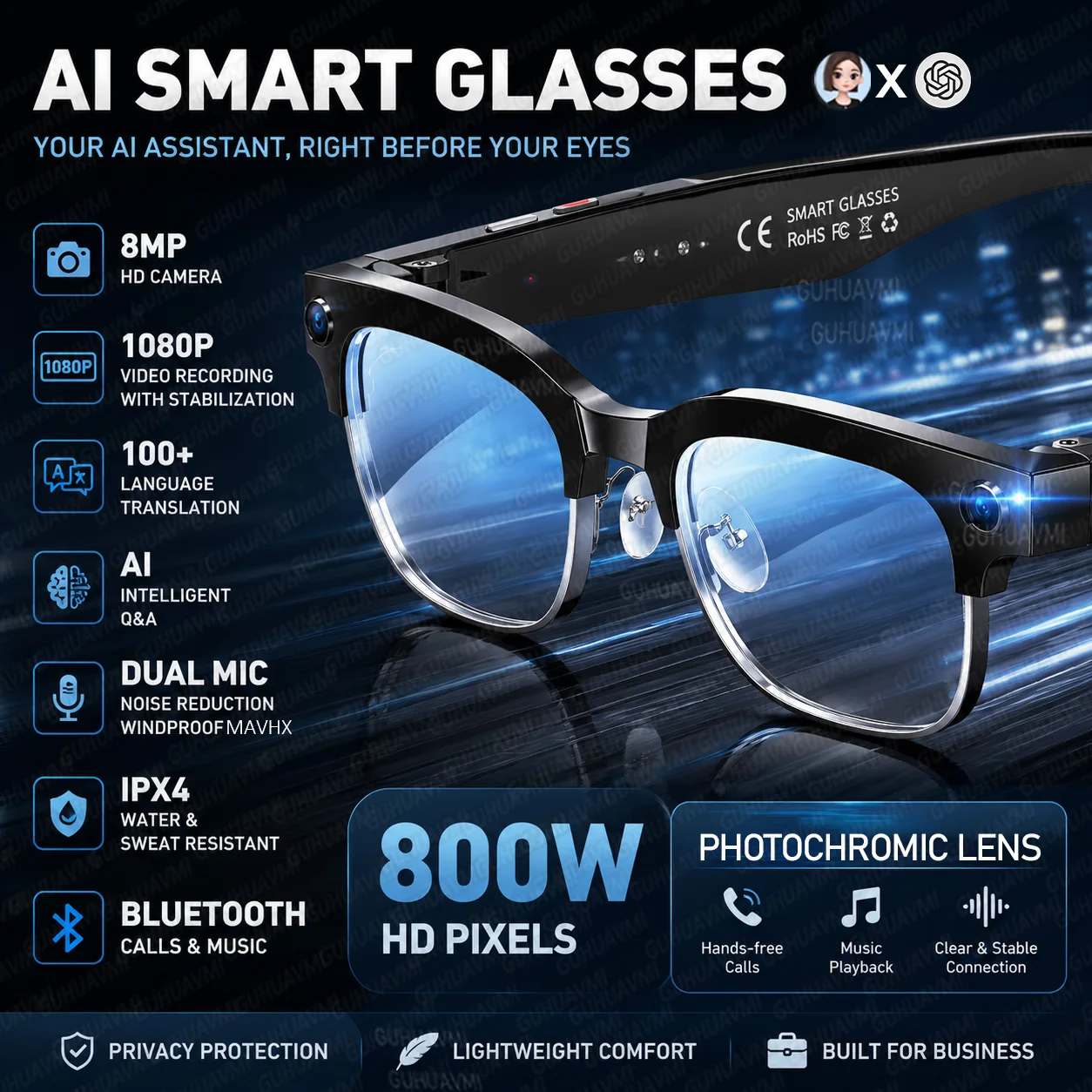 2026 New Business Sports 8MP HD Anti-shake Camera Smart Glasses Photo Video Capture Real-time Translation ChatGPT Sunglasses Men
2026 New Business Sports 8MP HD Anti-shake Camera Smart Glasses Photo Video Capture Real-time Translation ChatGPT Sunglasses Men