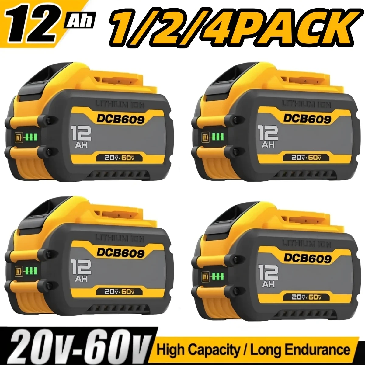 1/2/4pcs 12.0Ah 20V/60V MAX Replace for Dewalt DCB612 DCB609 Battery for Dewalt Cordless Power Tools Replace for Dewalt 20V/60V Battery DCB612 DCB610 for Dewalt 20-60V Battery
1/2/4pcs 12.0Ah 20V/60V MAX Replace for Dewalt DCB612 DCB609 Battery for Dewalt Cordless Power Tools Replace for Dewalt 20V/60V Battery DCB612 DCB610 for Dewalt 20-60V Battery