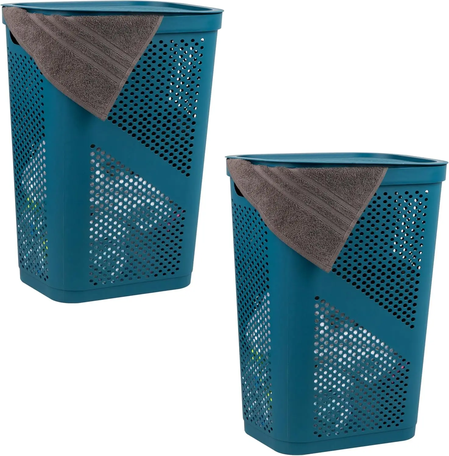 60L Slim Laundry Hamper with Lid, Ventilated Plastic Clothes Basket Set of 2 in Blue
60L Slim Laundry Hamper with Lid, Ventilated Plastic Clothes Basket Set of 2 in Blue