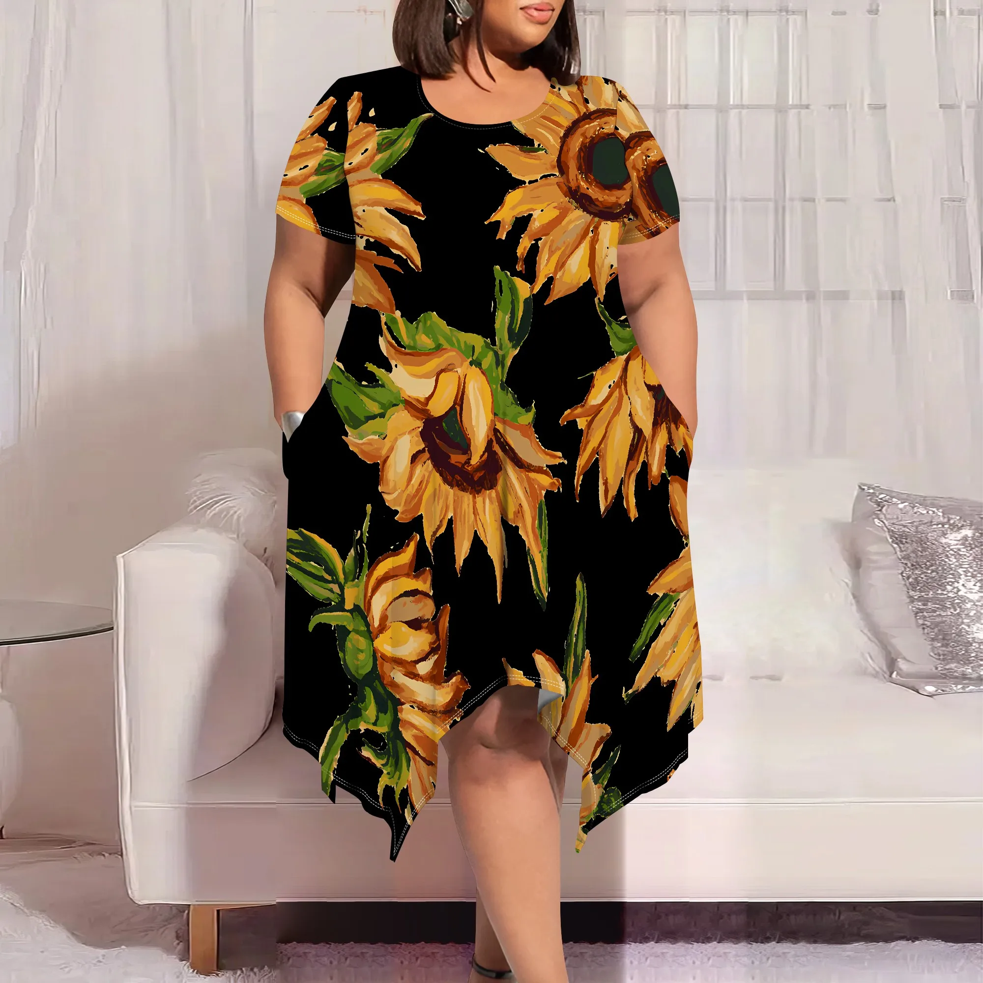 Plus Size Women's Summer Fashion Printed Short-Sleeved Round Neck for Women Loose Casual Midi Dress With Pocket
Plus Size Women's Summer Fashion Printed Short-Sleeved Round Neck for Women Loose Casual Midi Dress With Pocket