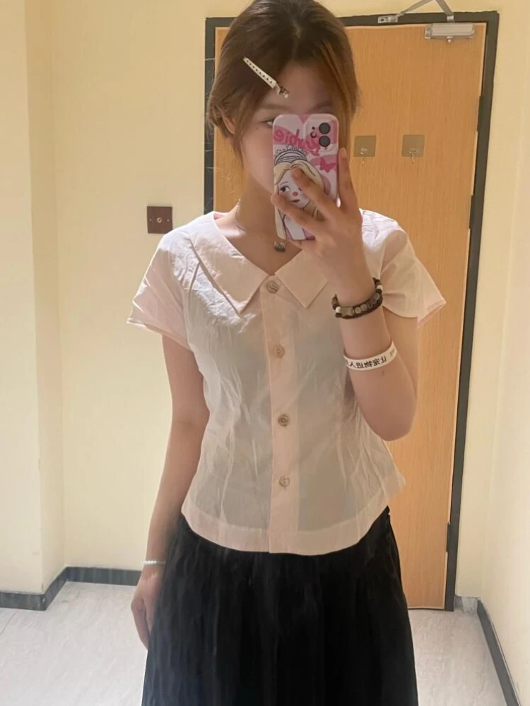 Y2k Aesthetic Women Crop Blouse Solid Sweet Single Breasted Slim Grunge Shirt Summer Harajuku Turn Down Collar Streetwear Blusas
Y2k Aesthetic Women Crop Blouse Solid Sweet Single Breasted Slim Grunge Shirt Summer Harajuku Turn Down Collar Streetwear Blusas