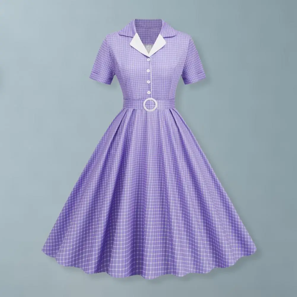 Women Evening Dress Retro A-line Big Swing Short Sleeve Dress Plaid Print High Belted Tight Waist Prom Party Banquet Midi Dress
Women Evening Dress Retro A-line Big Swing Short Sleeve Dress Plaid Print High Belted Tight Waist Prom Party Banquet Midi Dress
