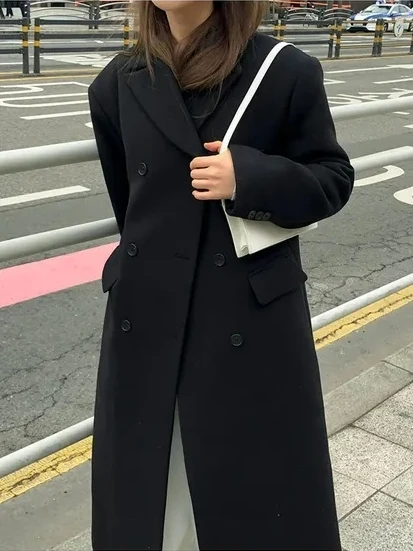 Winter Vintage Women's Woolen Coat Double Breasted Suit Collar Medium Length Cotton Lined Outerwear Faionable Commute Sle
Winter Vintage Women's Woolen Coat Double Breasted Suit Collar Medium Length Cotton Lined Outerwear Faionable Commute Sle