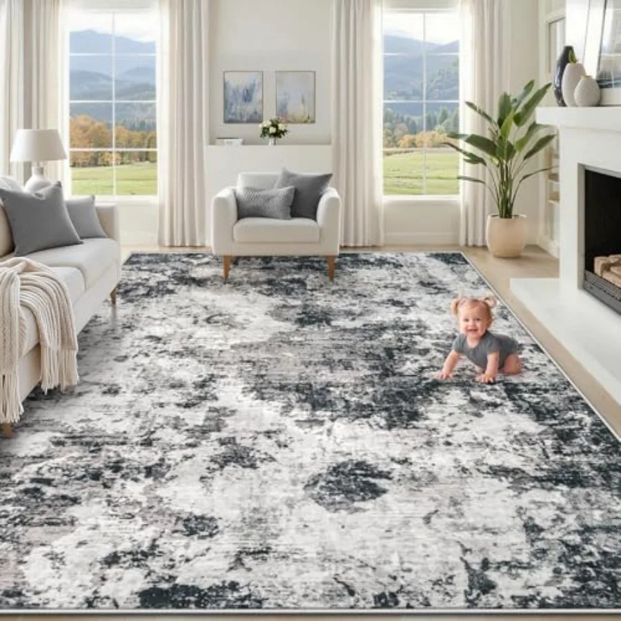 Living room area rug, polypropylene, black, washable stain-resistant non-slip modern abstract design for bedroom nursery dining
Living room area rug, polypropylene, black, washable stain-resistant non-slip modern abstract design for bedroom nursery dining