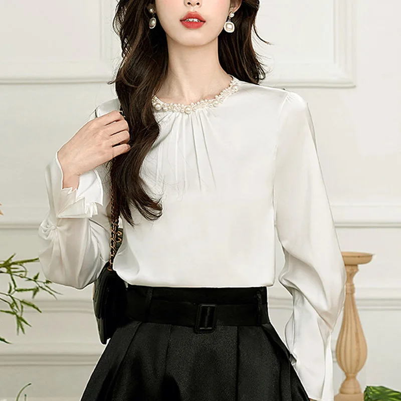 Spring Office Lady Elegant Long Sleeve O-Neck Fashion Women Shirt White Beading Shirt Blouse Women Tops Camisas De Mujer N425
Spring Office Lady Elegant Long Sleeve O-Neck Fashion Women Shirt White Beading Shirt Blouse Women Tops Camisas De Mujer N425