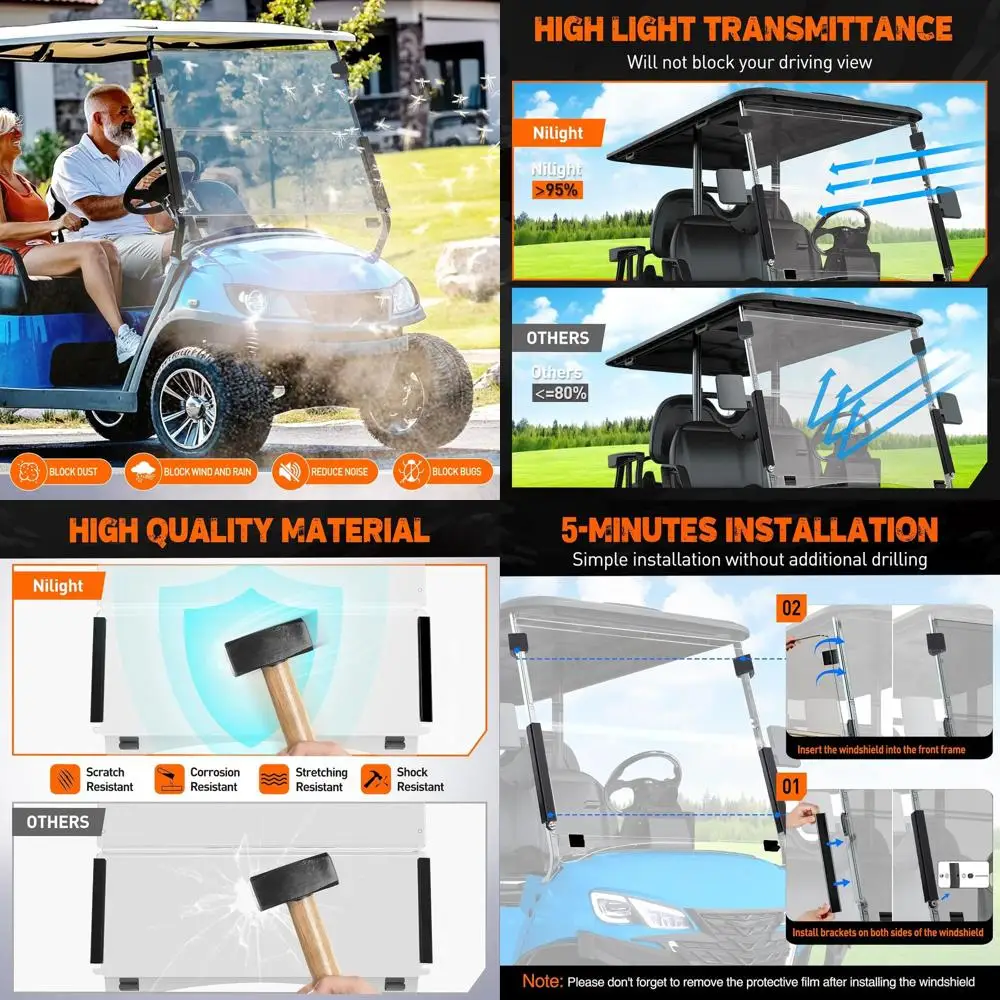 Gol Cart Windshield or ront Window oldable Windproo UV Protection Compatible with Club Car Prect Gas or Electric 2004-Up, Scratc
Gol Cart Windshield or ront Window oldable Windproo UV Protection Compatible with Club Car Prect Gas or Electric 2004-Up, Scratc