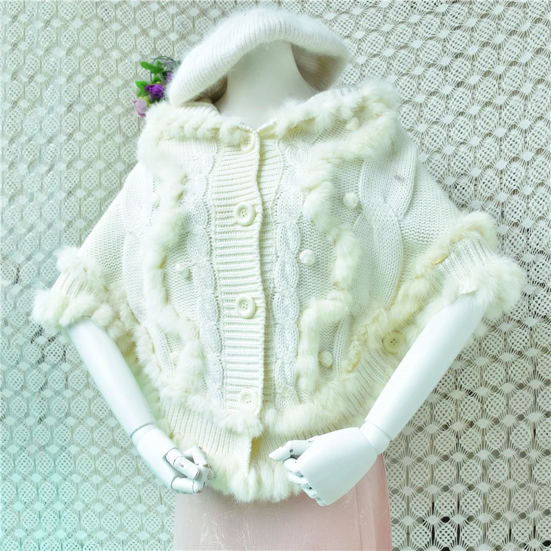 Ladies Women Autumn Winter Fashion White Rex Rabbit Hair Wool Blend Hooded Knitted Short Style Half Sleeves Cape Sweater Mantle
Ladies Women Autumn Winter Fashion White Rex Rabbit Hair Wool Blend Hooded Knitted Short Style Half Sleeves Cape Sweater Mantle