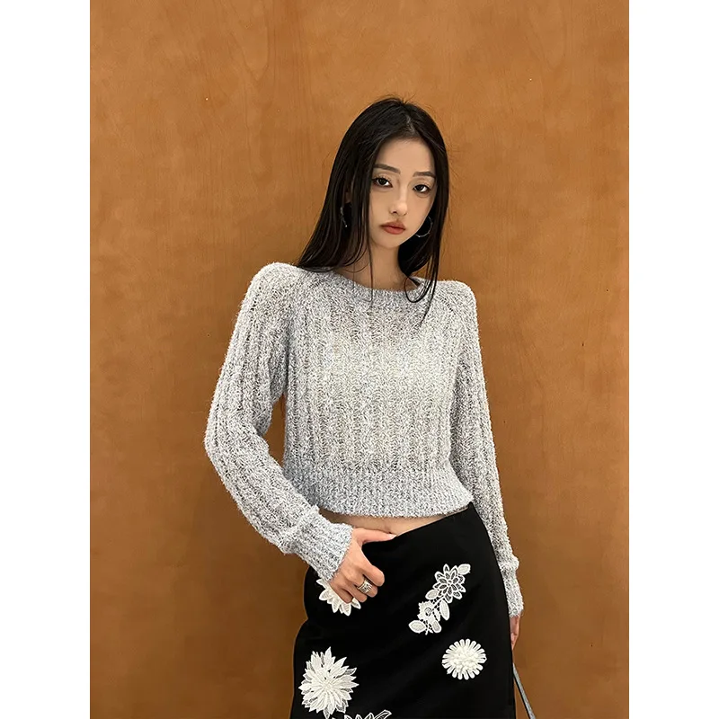 Spring/summer New Original Design Slim Slim Knitted Sweater Round Neck Long Sleeve Cropped Top Women
Spring/summer New Original Design Slim Slim Knitted Sweater Round Neck Long Sleeve Cropped Top Women