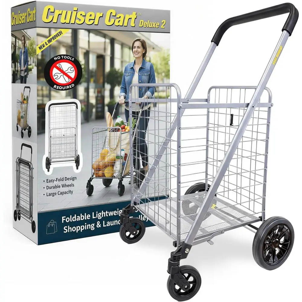 Heavy-Duty Collapsible Utility Cart with Wheels and Brake System - Holds 100 lbs for Groceries and Laundry - Silver, Alloy Steel
Heavy-Duty Collapsible Utility Cart with Wheels and Brake System - Holds 100 lbs for Groceries and Laundry - Silver, Alloy Steel