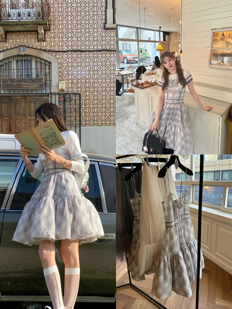 Retro Plaid Puffy Dr Women Sweet Mischievous Romantic Youthful Strap Dr Casual High Waist A-Line Summer Long Sve
Retro Plaid Puffy Dr Women Sweet Mischievous Romantic Youthful Strap Dr Casual High Waist A-Line Summer Long Sve