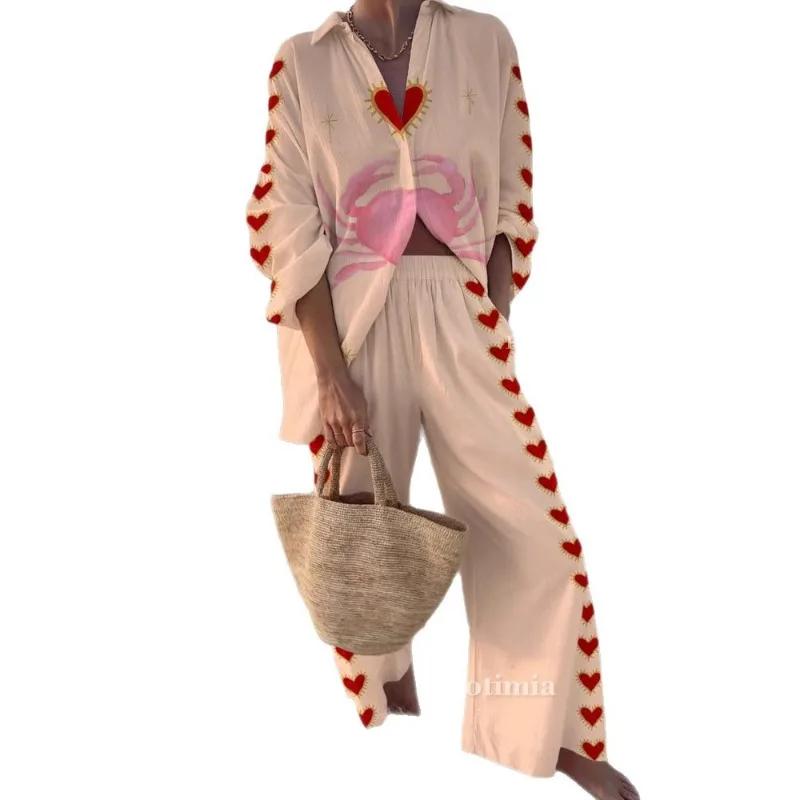 Women's Crab Print 2 Piece Outfit Casual Shirt and Wide Leg Pants Beach Set
Women's Crab Print 2 Piece Outfit Casual Shirt and Wide Leg Pants Beach Set