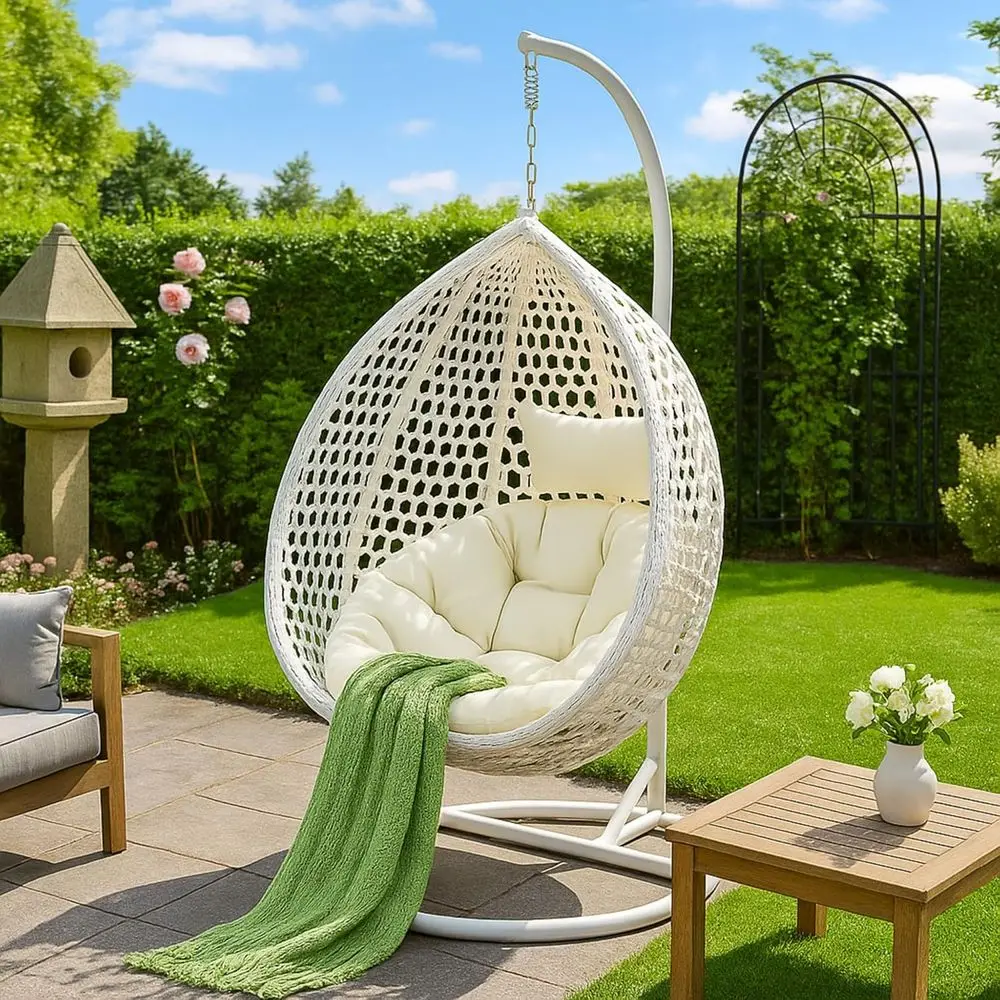 Подвесное кресло-кокон для улицы/дома со стойкой, подушками и диванной подушкой, нагрузка до 136 кг, белое
Подвесное кресло-кокон для улицы/дома со стойкой, подушками и диванной подушкой, нагрузка до 136 кг, белое